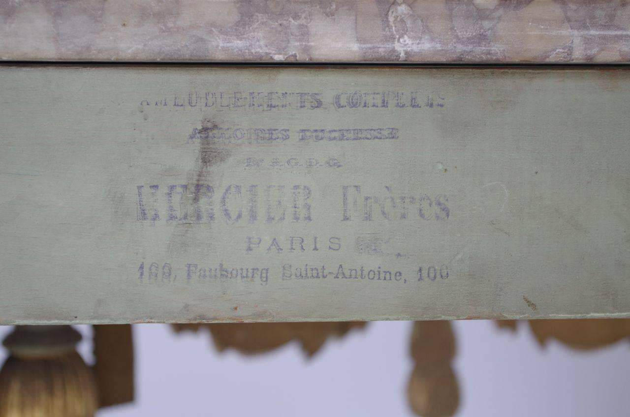 Gold Leaf Small Louis XVI Style Half-Moon Green Console, circa 1880 Stamped Mercier Frères