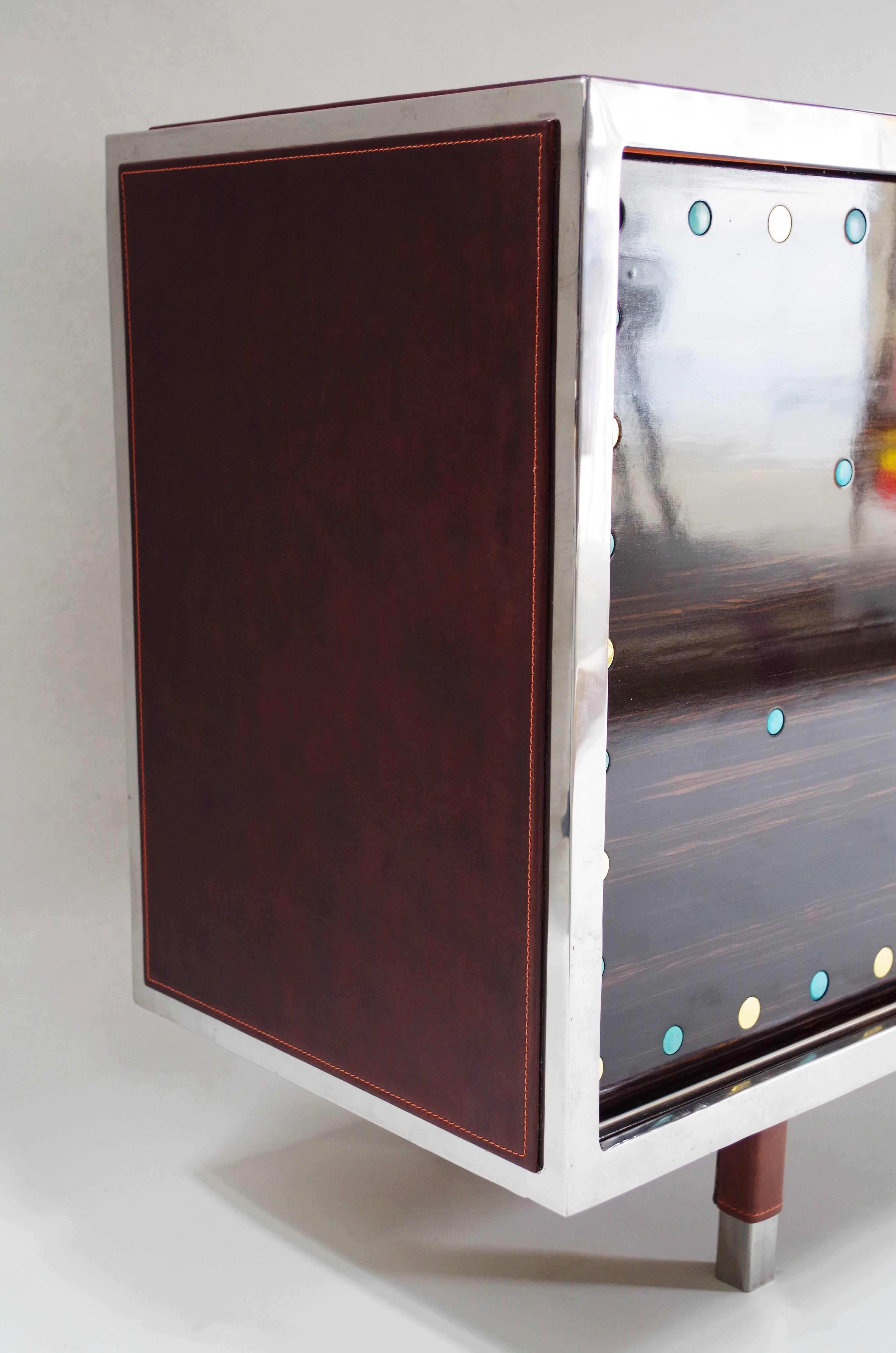 French Sideboard in Macassar Ebony, Pietra Dura and Gilt Brass Inlay