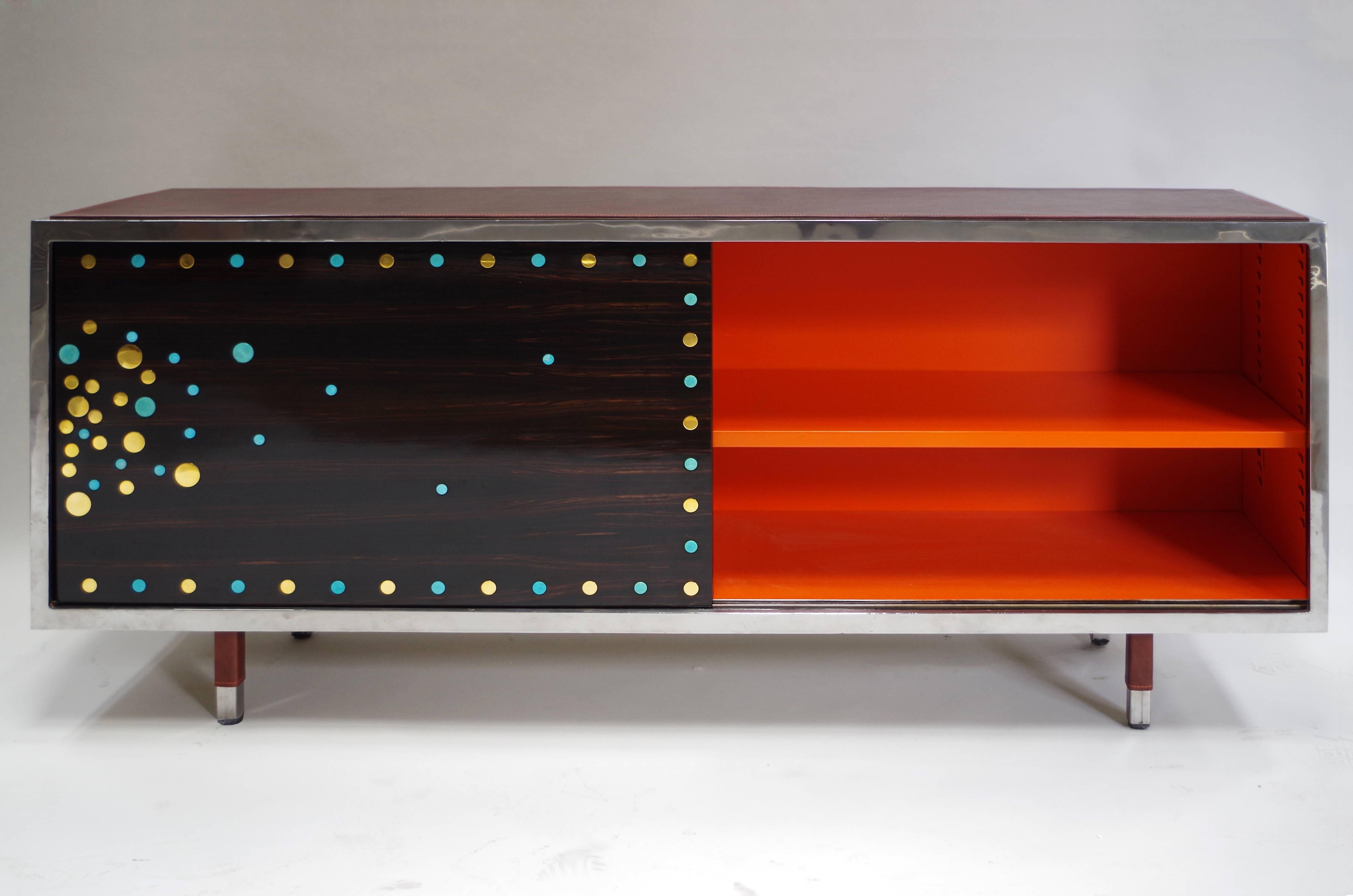 Sideboard in Macassar Ebony, Pietra Dura and Gilt Brass Inlay In Excellent Condition In Saint-Ouen, FR