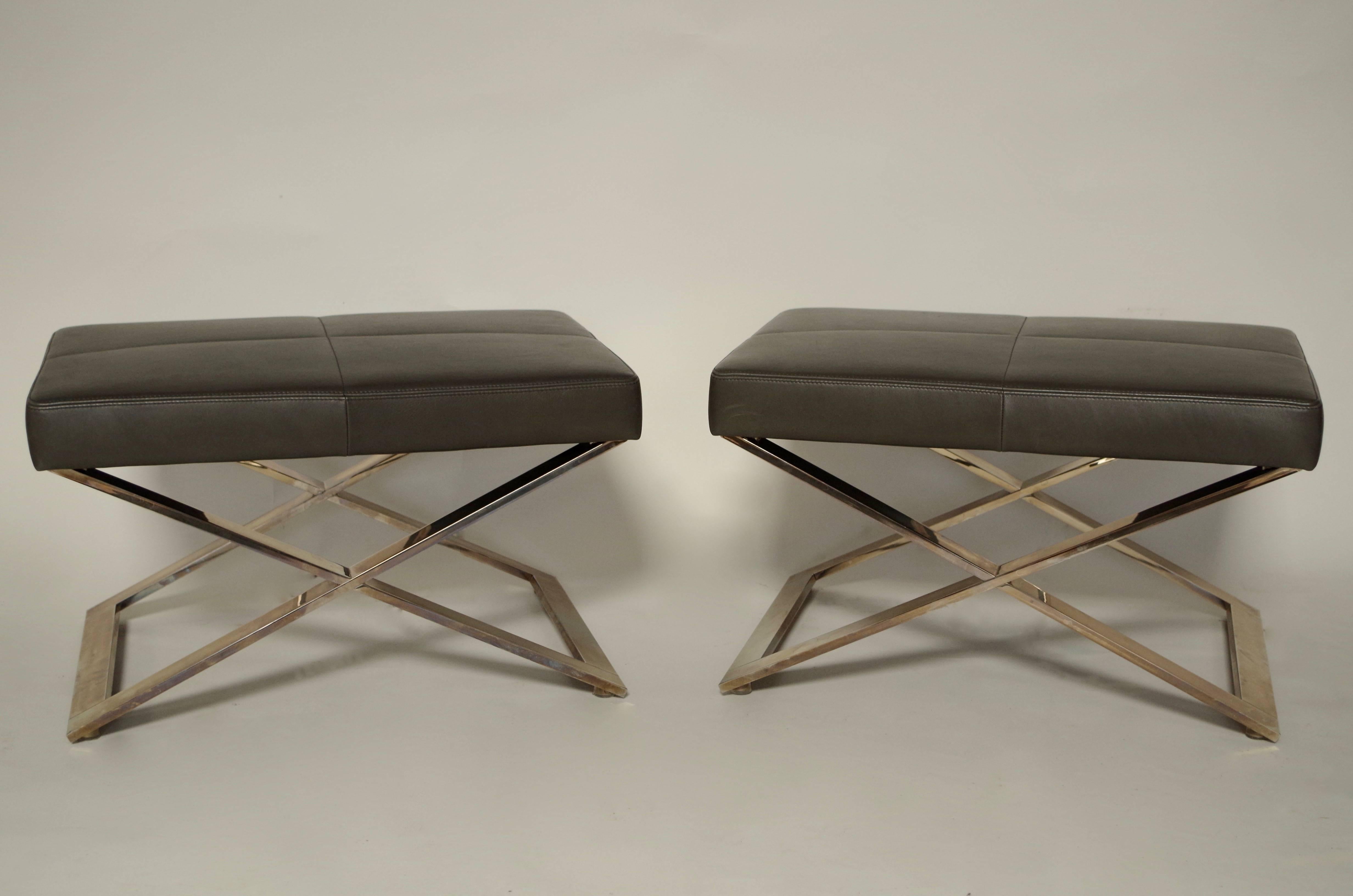Modern Pair of Italian Stools in Leather of Poltrona Frau