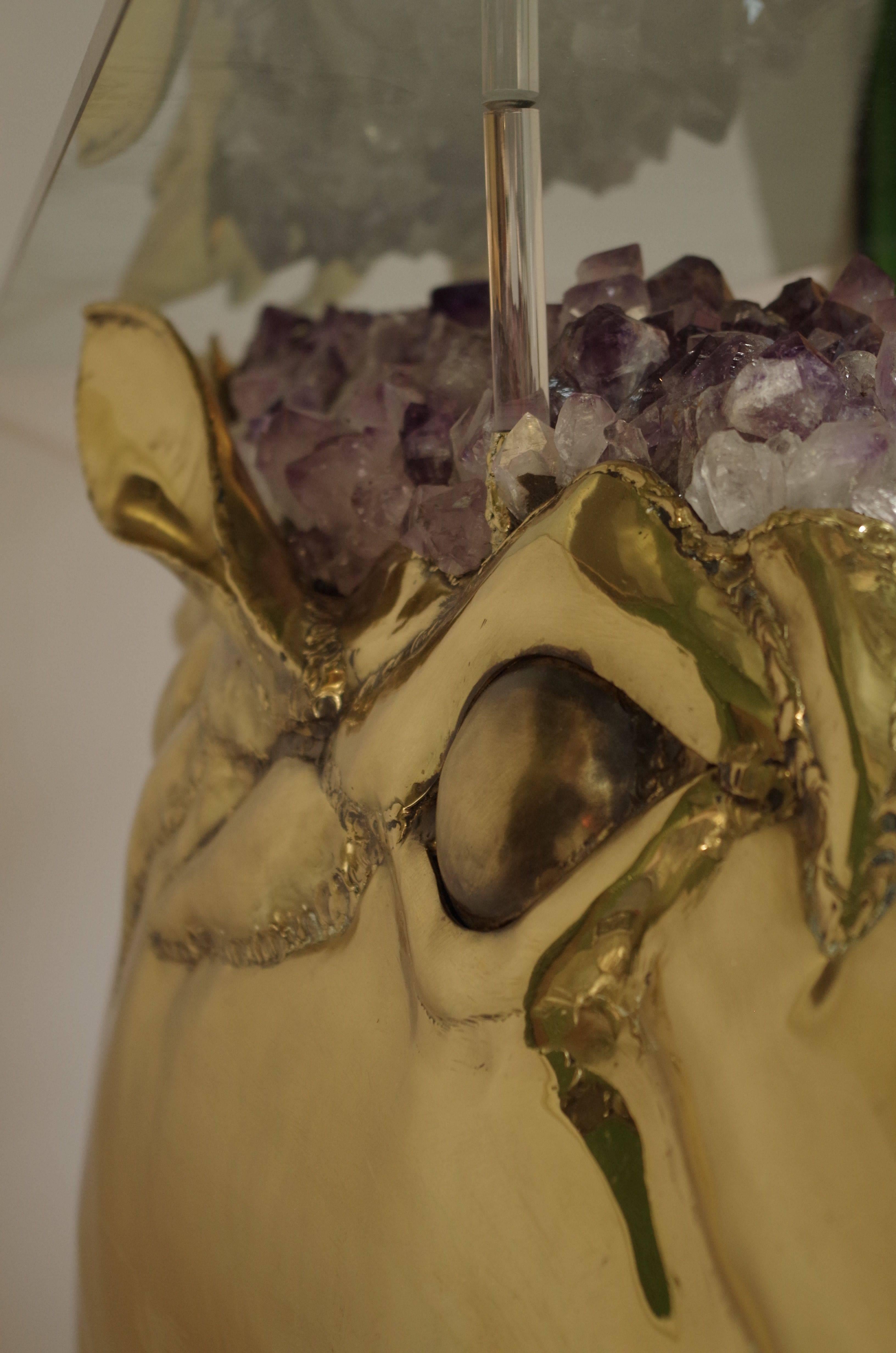 Horse Head Console in Gilt Brass and Amethyst by French Artist Duval Brasseur 2