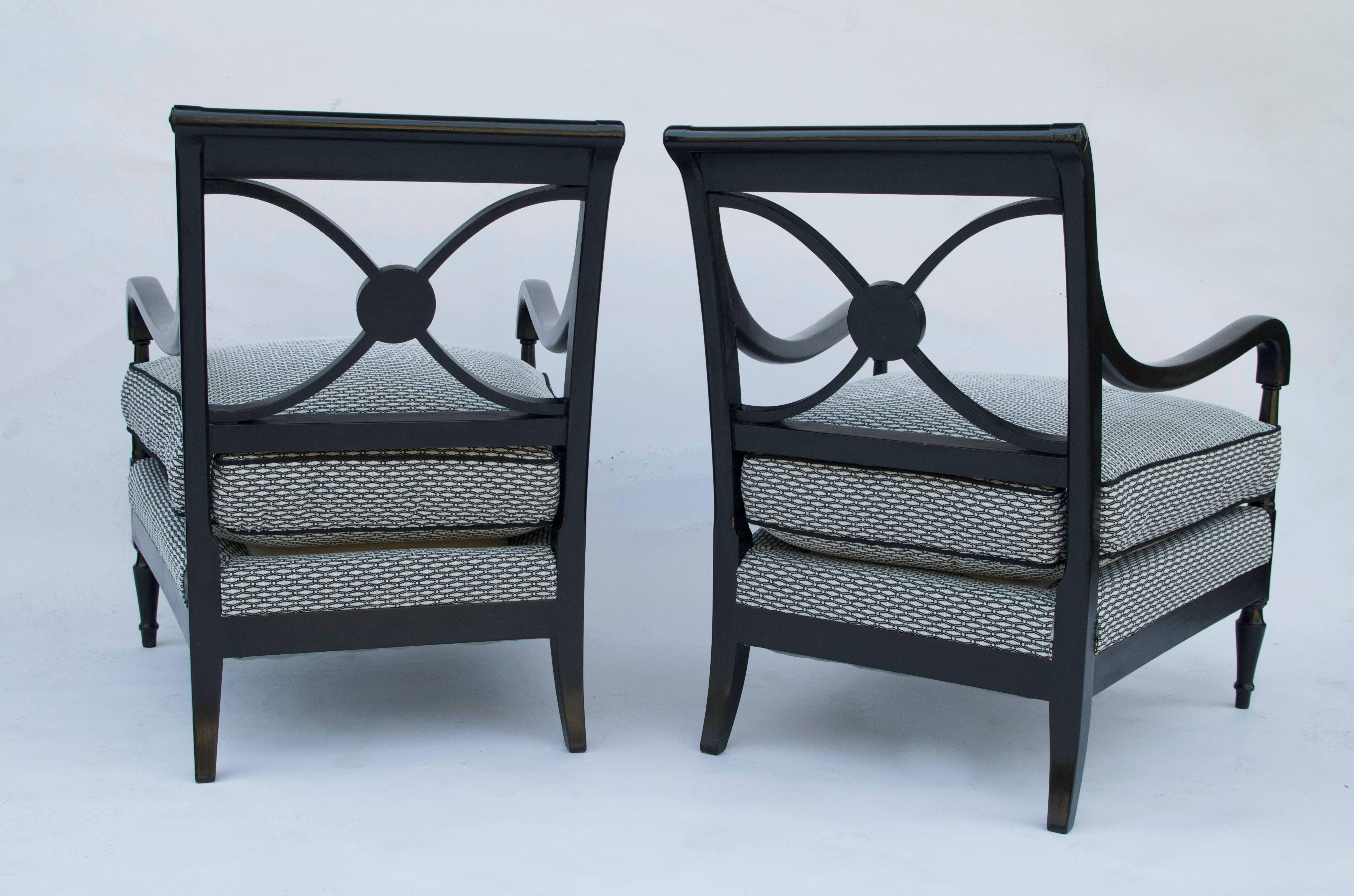 Pair of Empire Style Black Lacquered Armchairs, Maison Jansen, 1940 2