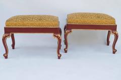 Pair of Louis XV Style Red Lacquer Stools, 1950 Period