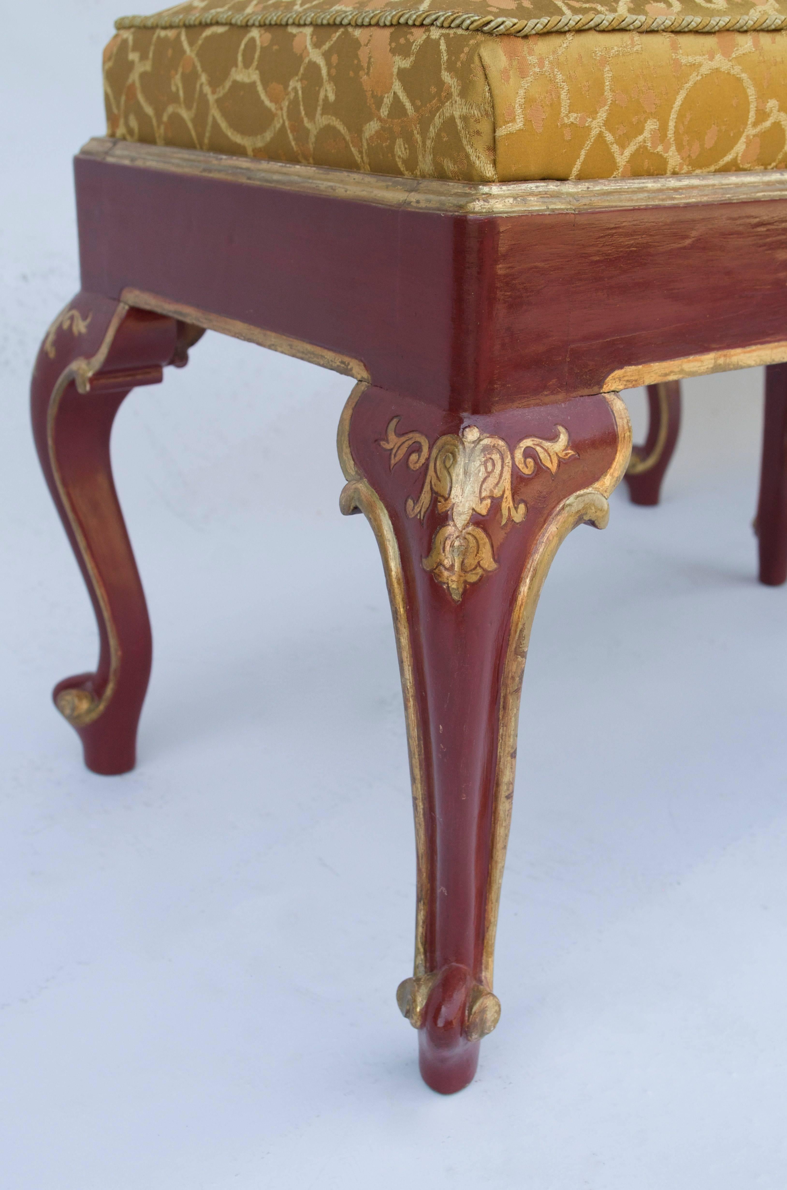 Lacquered Pair of Louis XV Style Red Lacquer Stools, 1950 Period