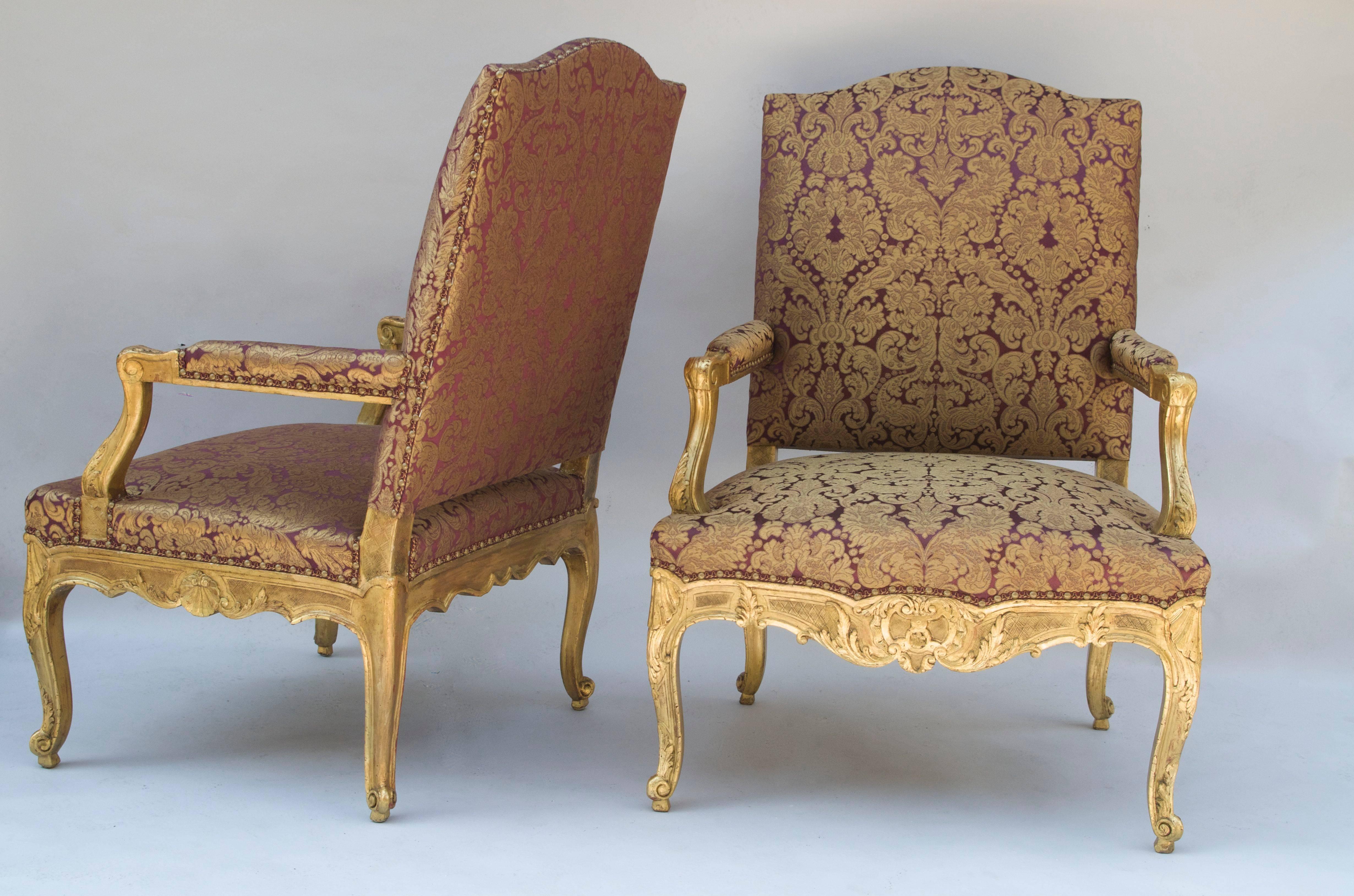 Late 19th Century Pair of Great French Regence Style Armchairs