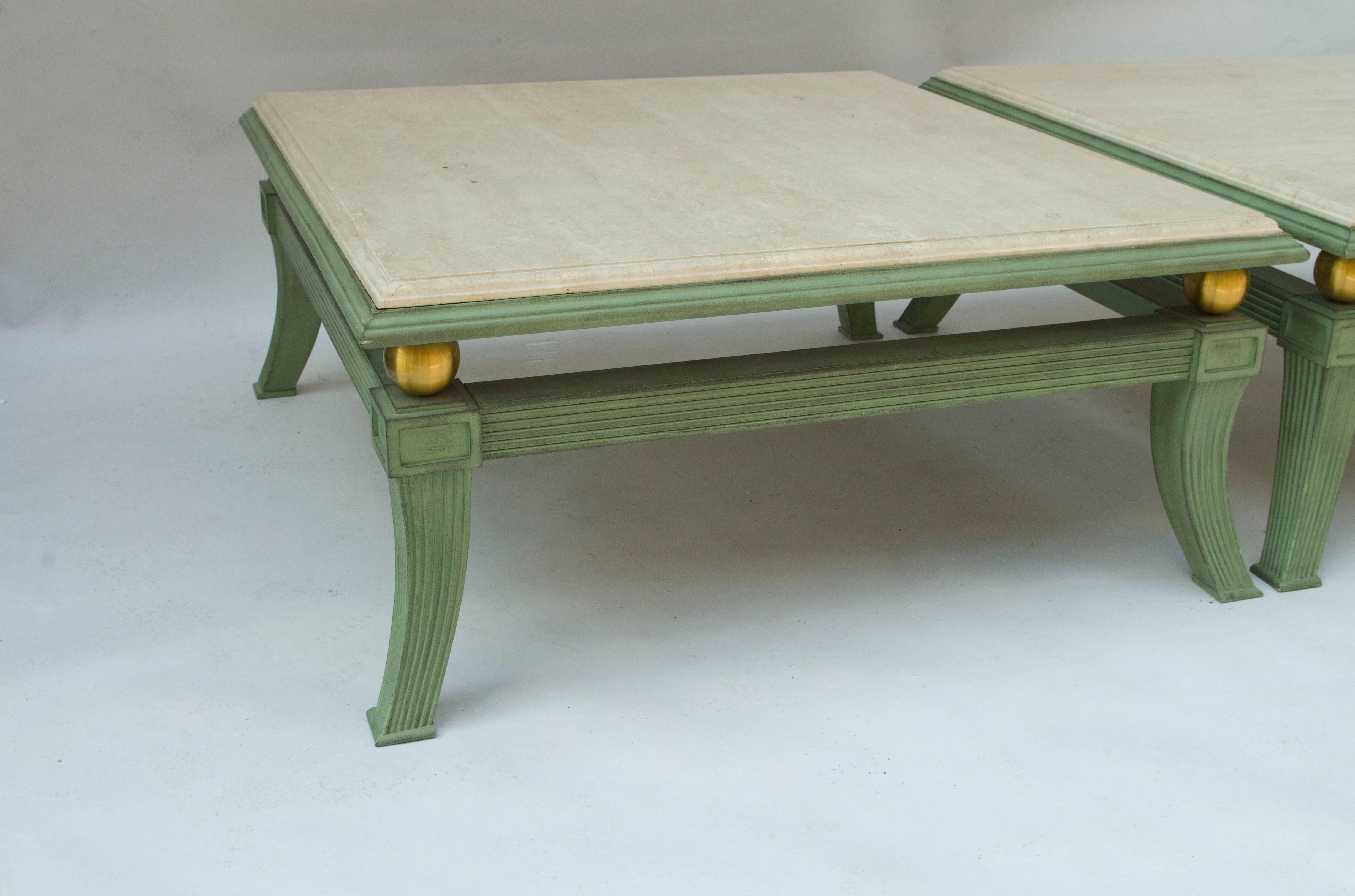 Neoclassical Pair of large etruscan style square coffee tables, circa 1970 For Sale