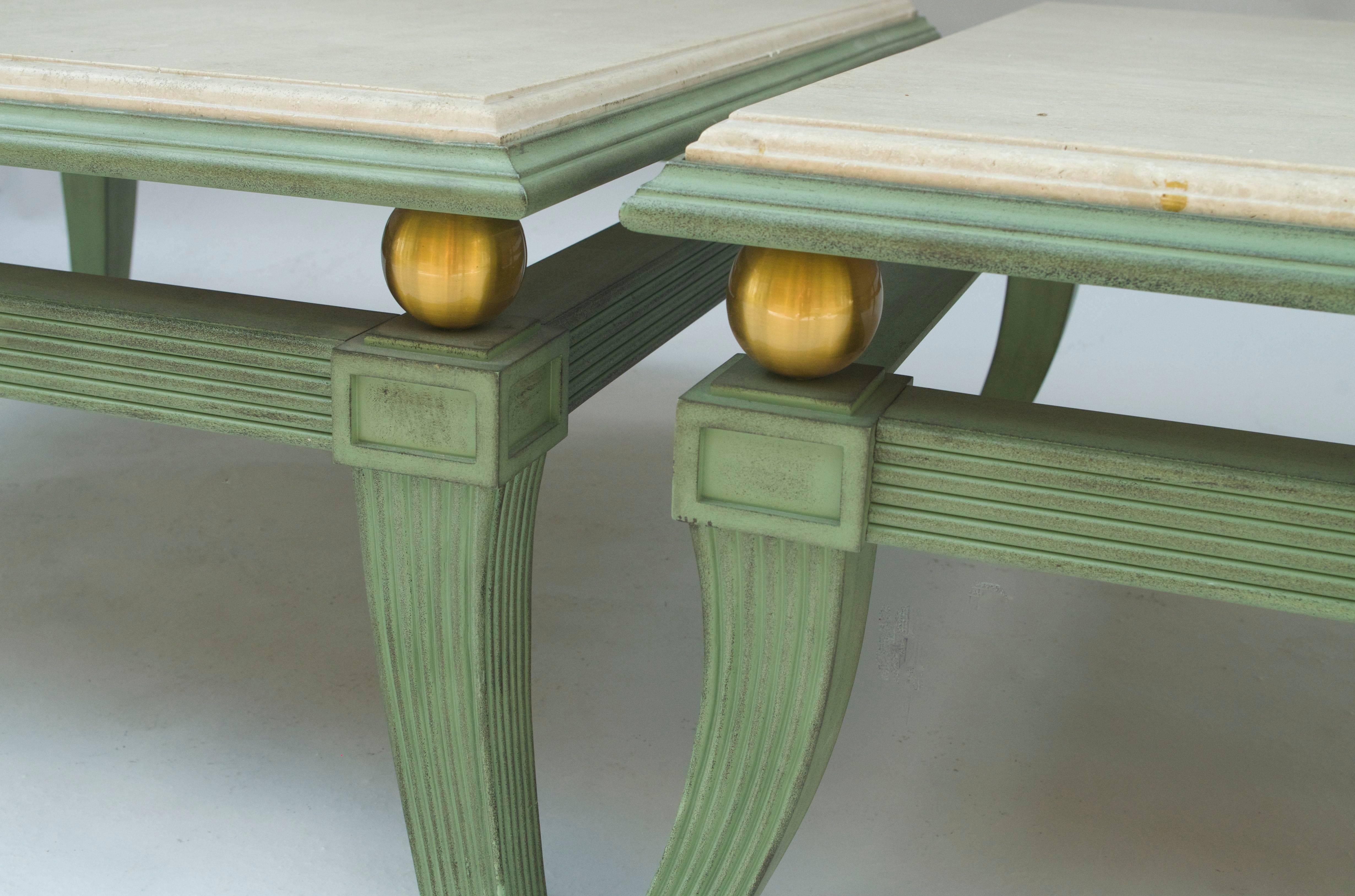 Metal Pair of large etruscan style square coffee tables, circa 1970 For Sale