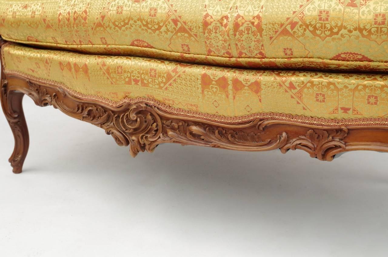 French Small Louis XV Style Walnut Sofa, 1880 Period