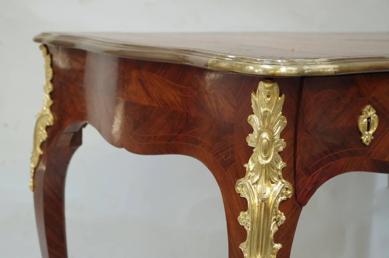 French Small Louis XV Style Marquetry Desk, circa 1880 For Sale