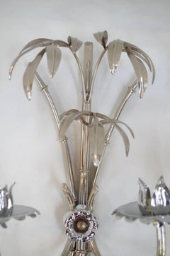 Pair of Chromed Metal Palm Tree Sconces, circa 1970