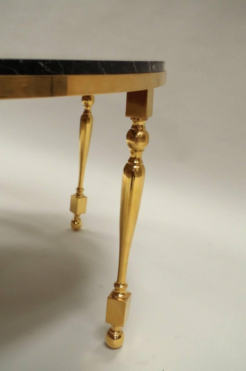20th Century Large Round Gilt Bronze and Black Marble-Top Coffee Table