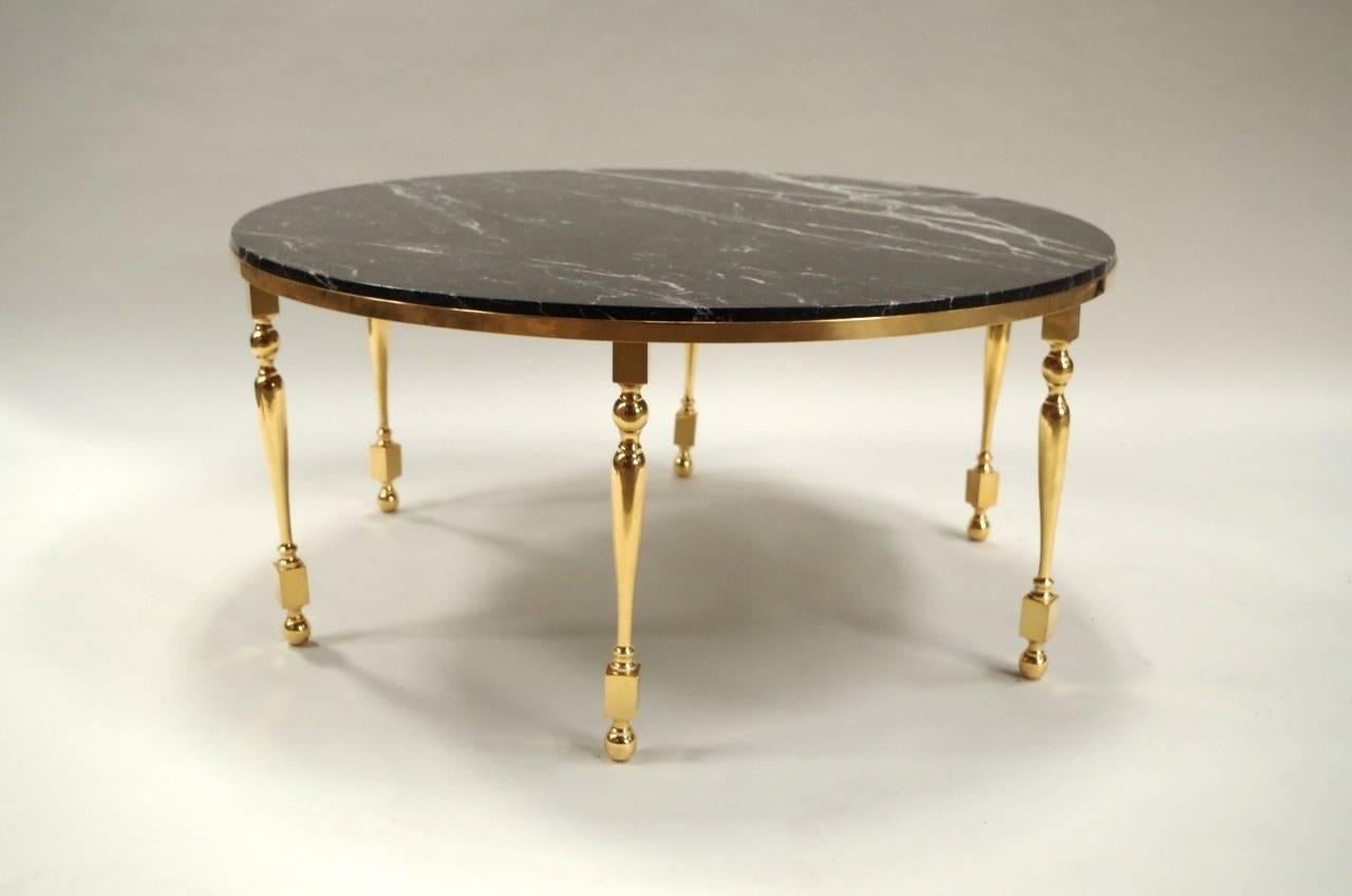 Large Round Gilt Bronze and Black Marble-Top Coffee Table 1