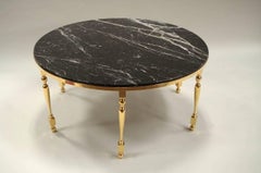 Large Round Gilt Bronze and Black Marble-Top Coffee Table