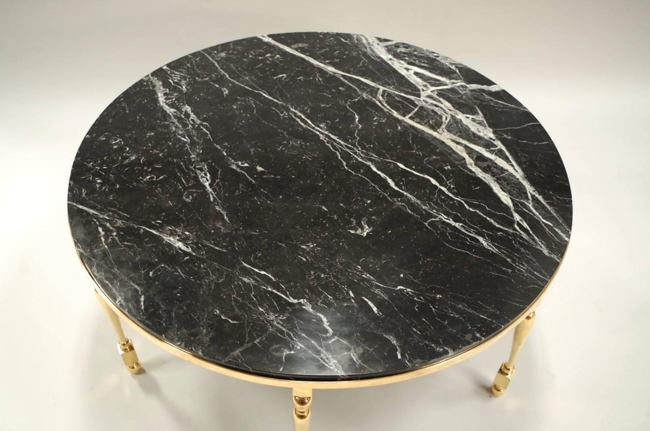 Directoire Large Round Gilt Bronze and Black Marble-Top Coffee Table