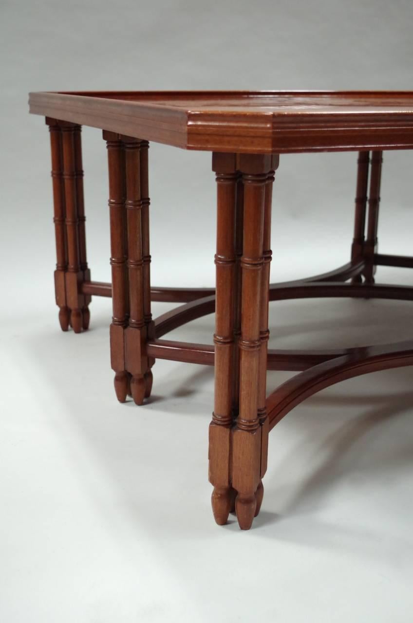 Large English Style Mahogany Coffee Table with Bambou Style Legs, 1980 Period 1