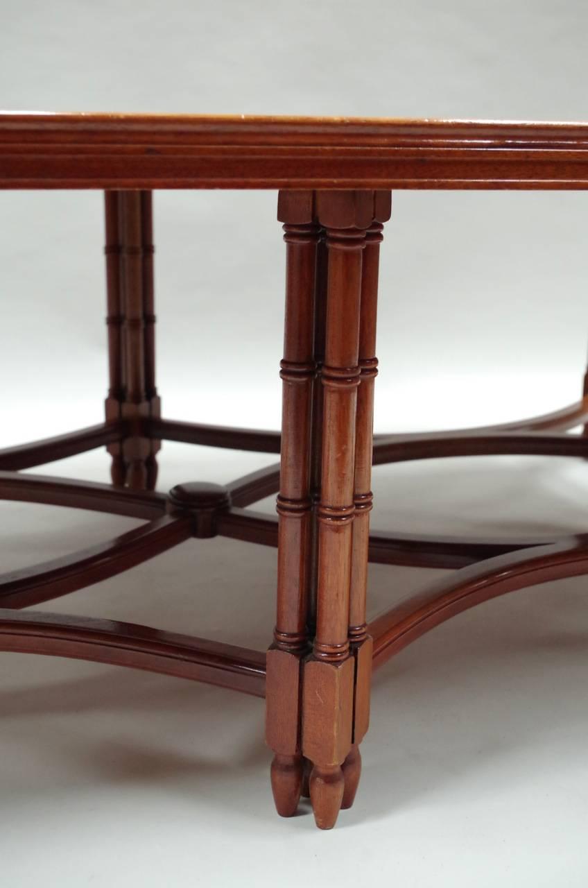 Large English Style Mahogany Coffee Table with Bambou Style Legs, 1980 Period 3