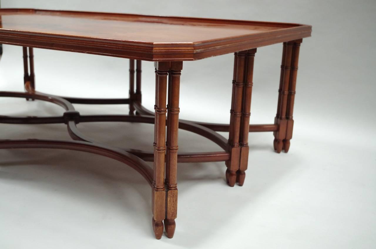 Large English Style Mahogany Coffee Table with Bambou Style Legs, 1980 Period 2