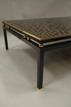 Large Black Lacquer Coffee Table with Gilt Brass
