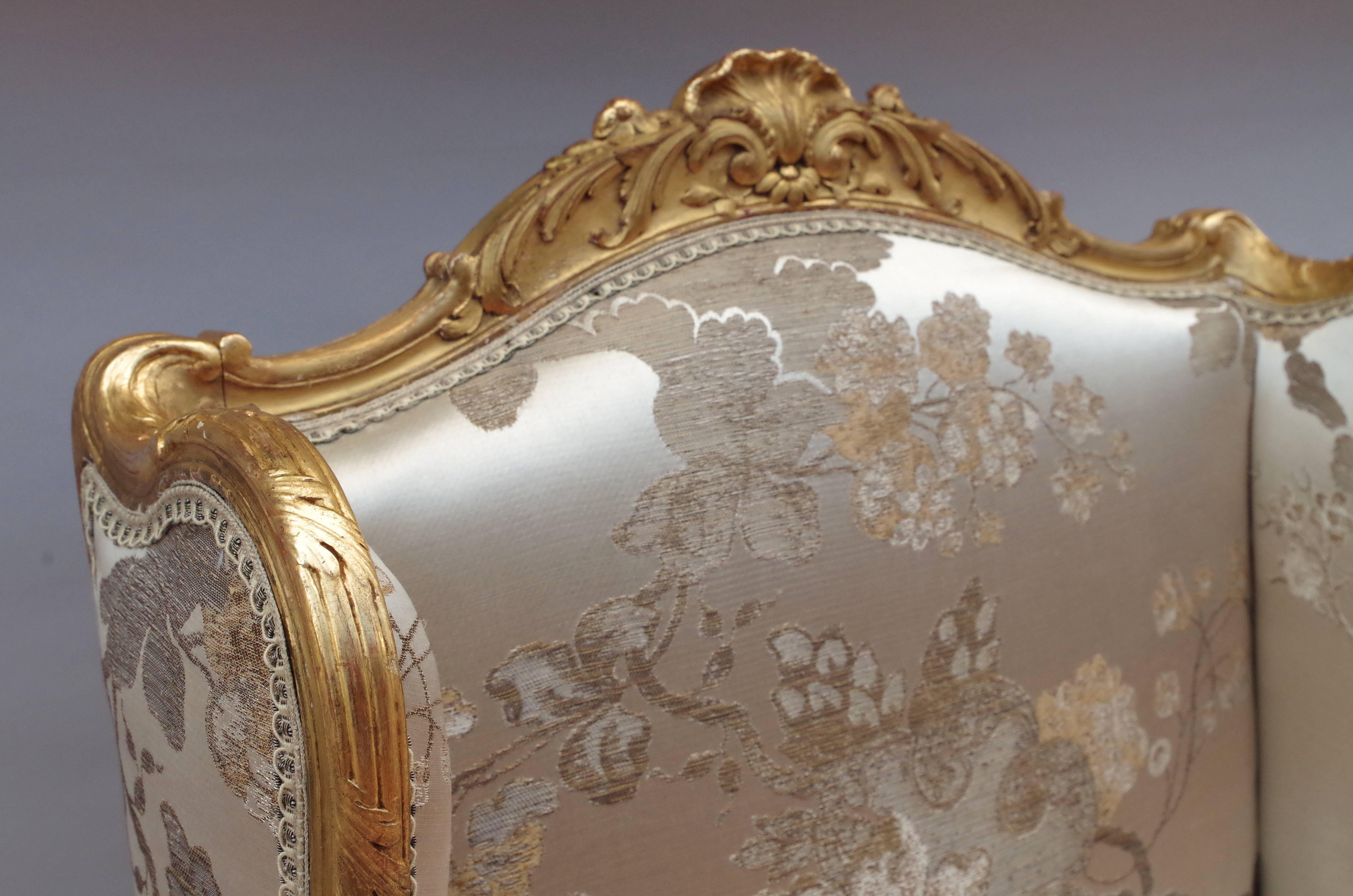 French Louis XV Style Pair of Wing Chairs, circa 1880