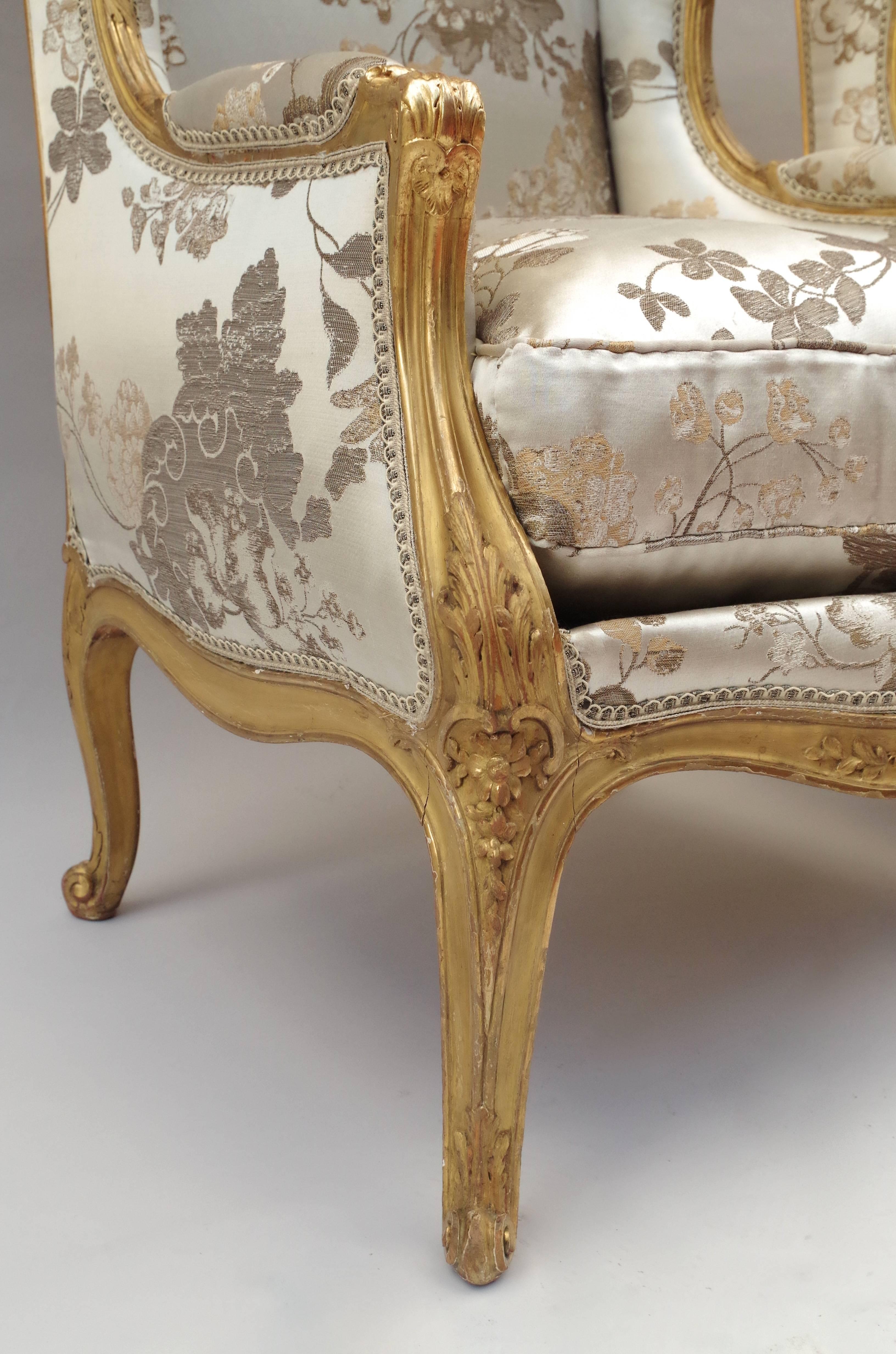 19th Century Louis XV Style Pair of Wing Chairs, circa 1880