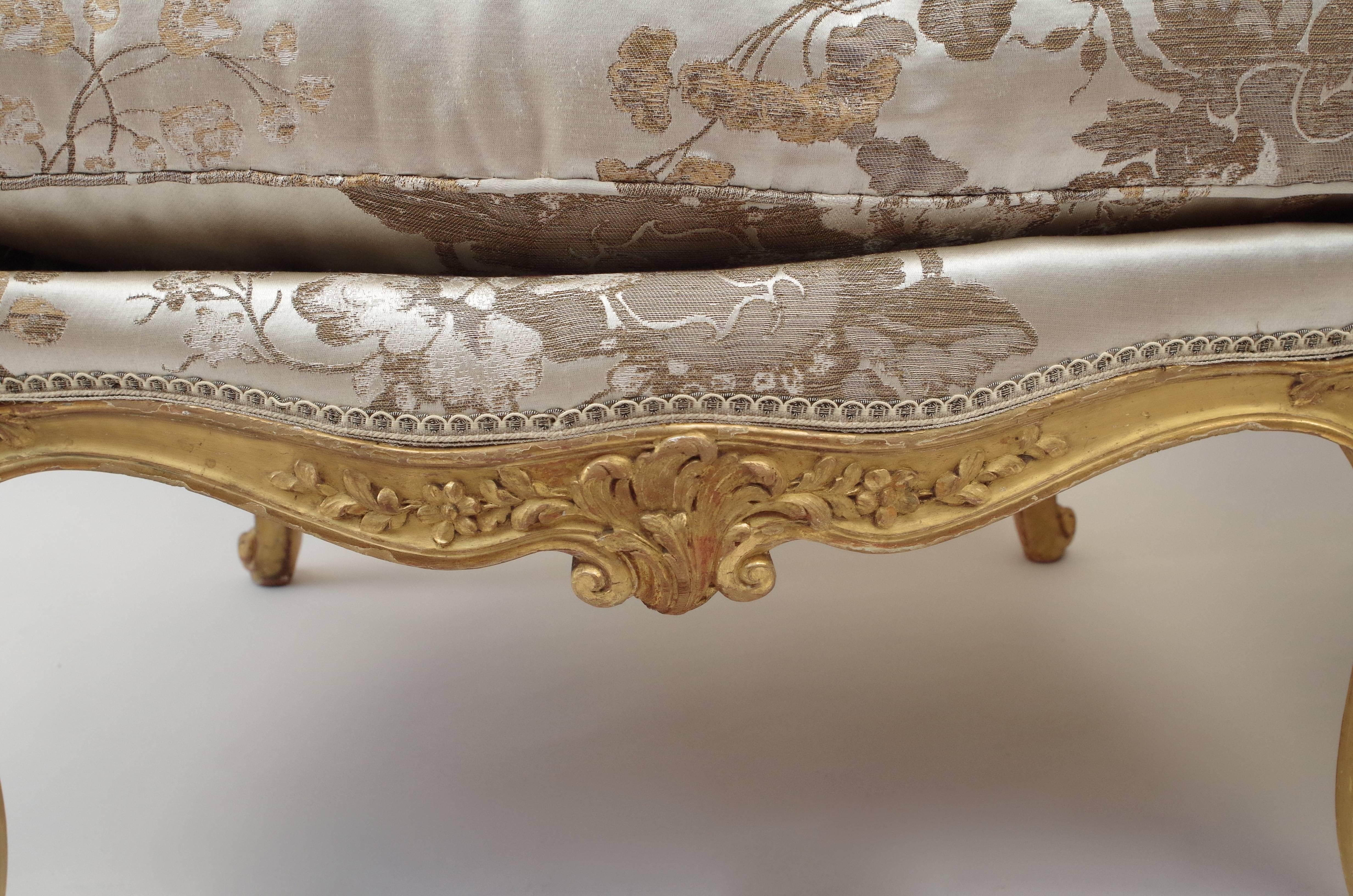 Giltwood Louis XV Style Pair of Wing Chairs, circa 1880