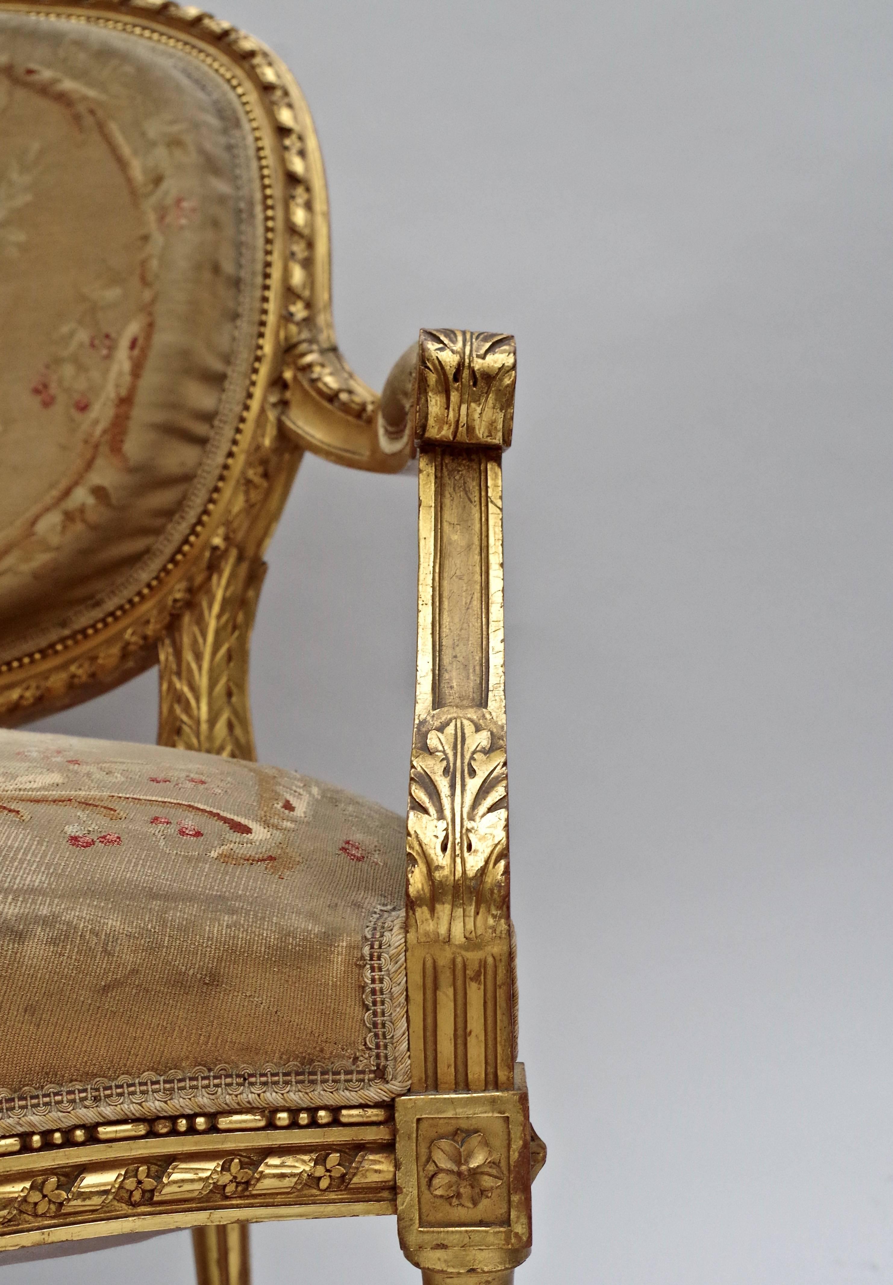 Carved Giltwood Louis XVI Style Salon Furniture, circa 1880