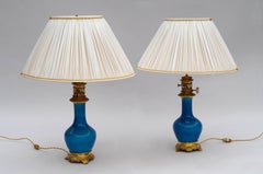 Pair of Turquoise Blue Crackle Porcelain Lamps, circa 1880