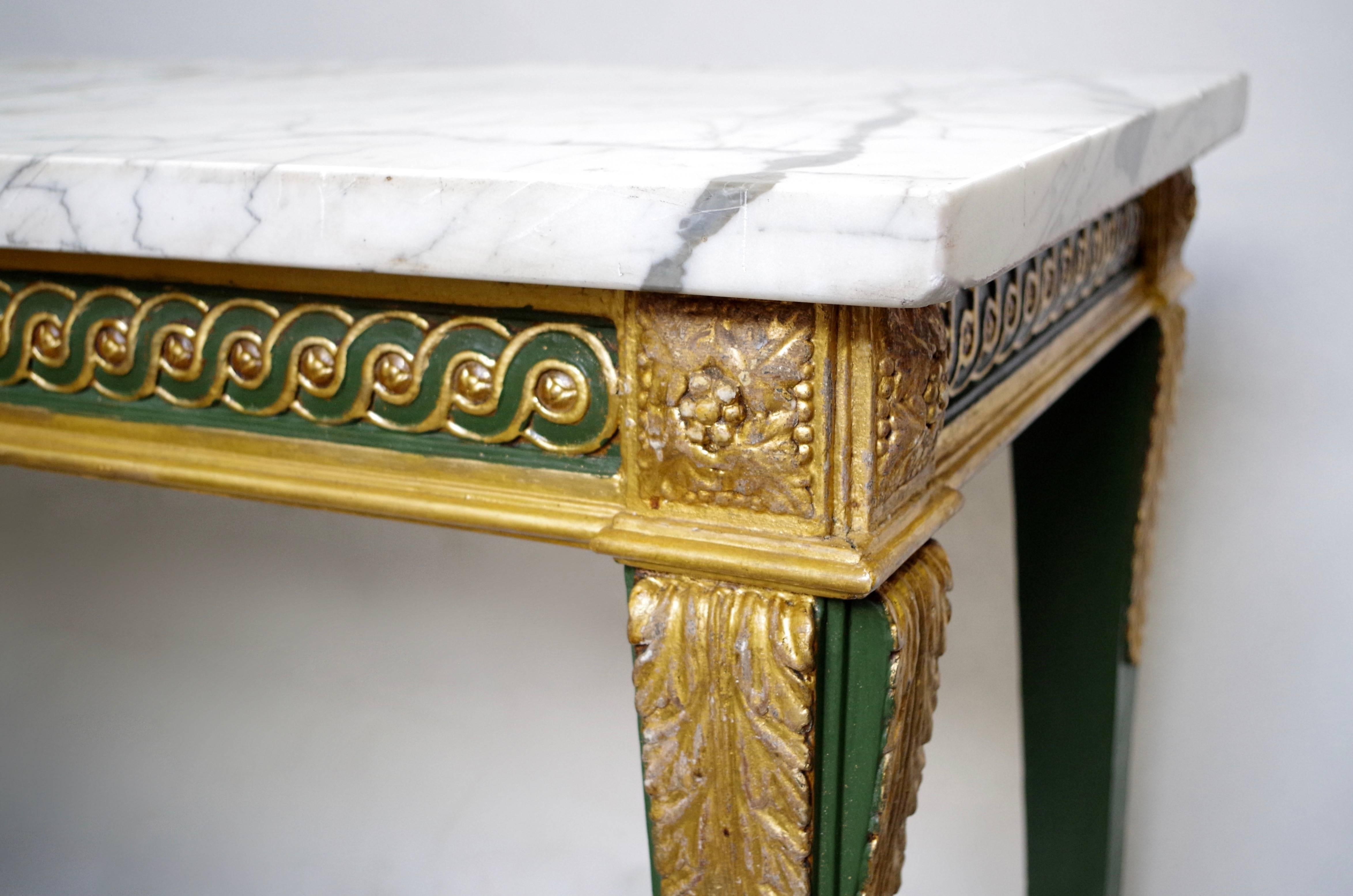 Louis XVI Style Console Table in Green Lacquered and Gilded Wood, 19th Century 1