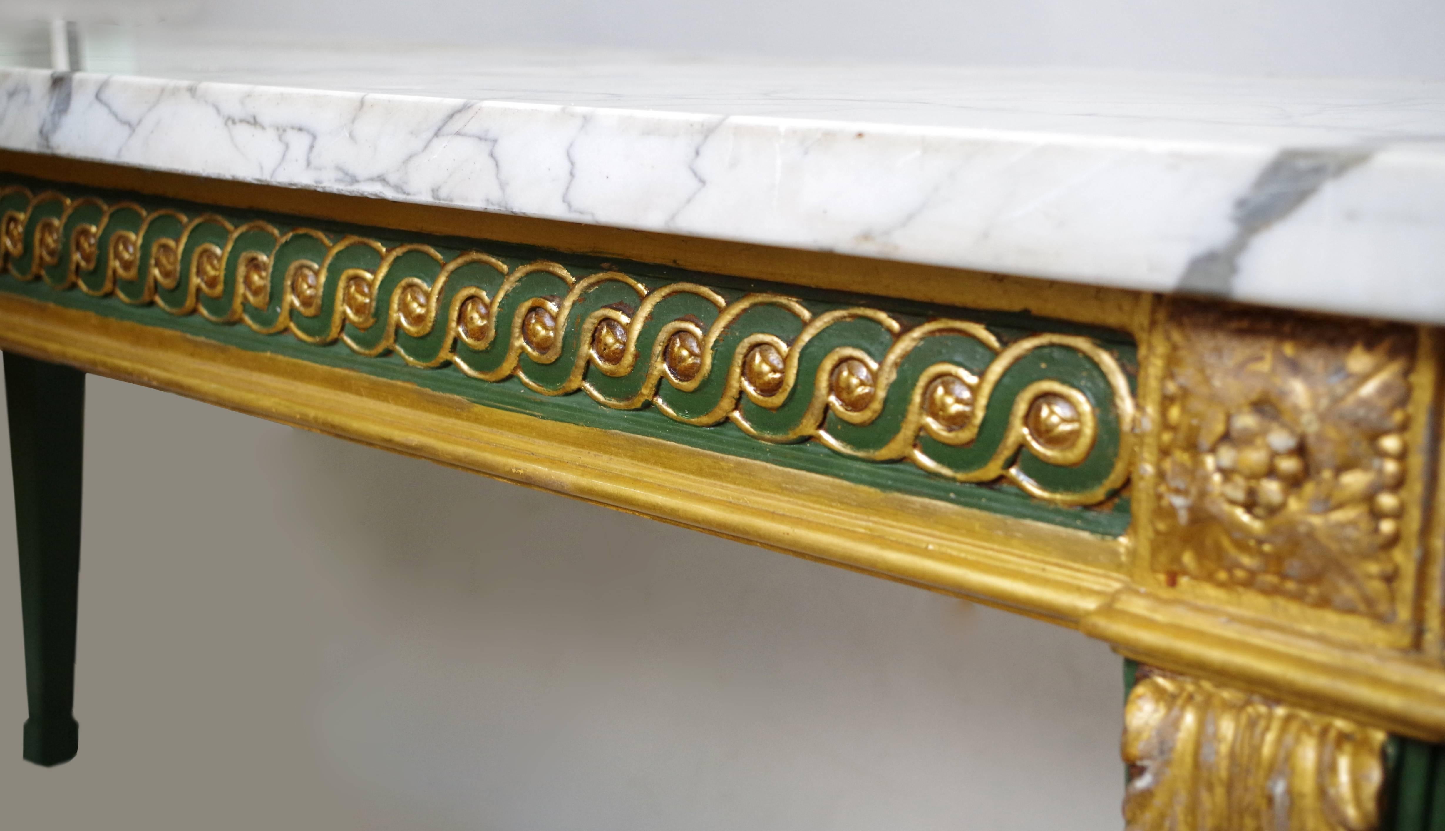 Louis XVI Style Console Table in Green Lacquered and Gilded Wood, 19th Century 3