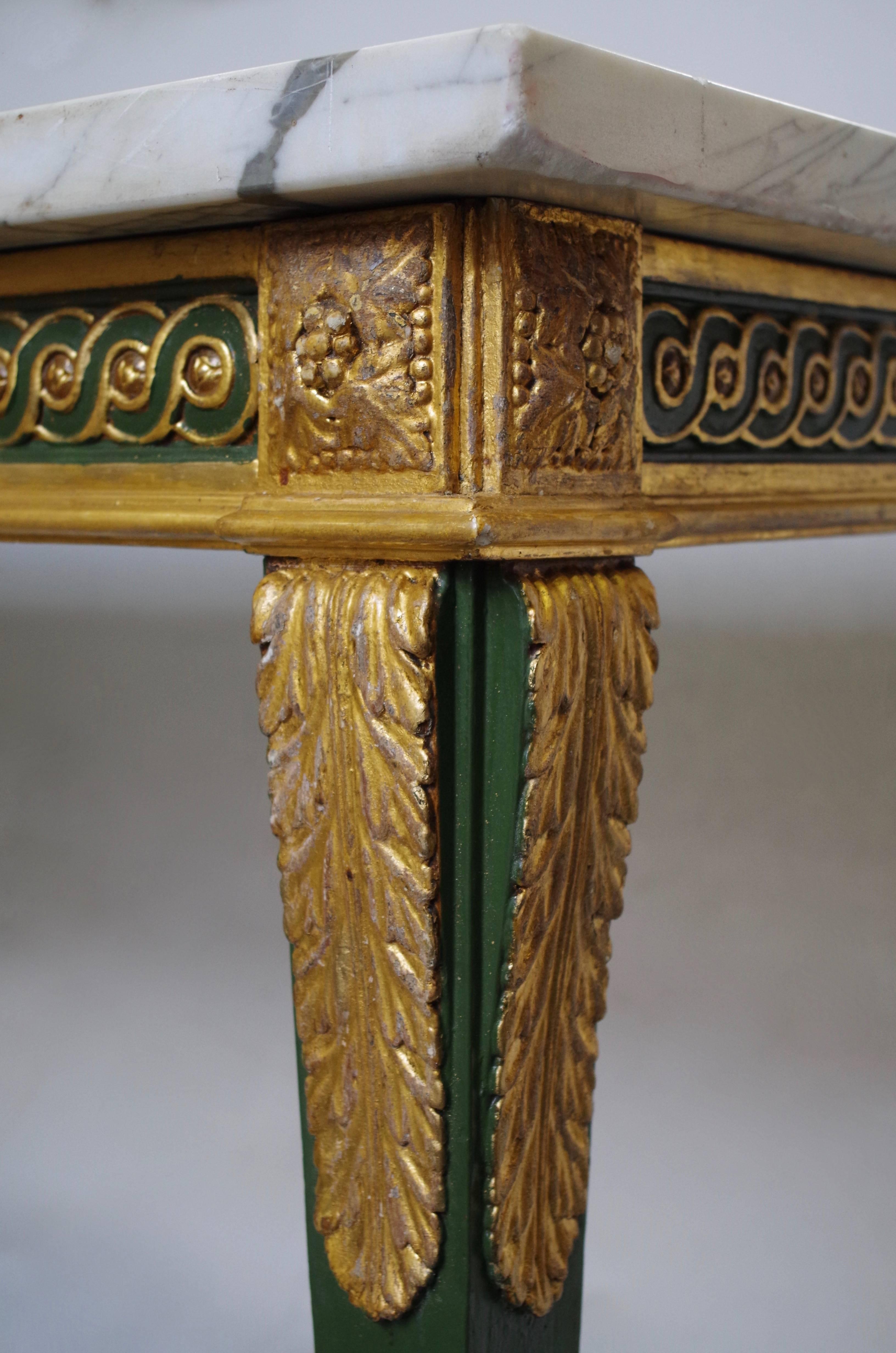 Louis XVI Style Console Table in Green Lacquered and Gilded Wood, 19th Century In Good Condition In Saint-Ouen, FR