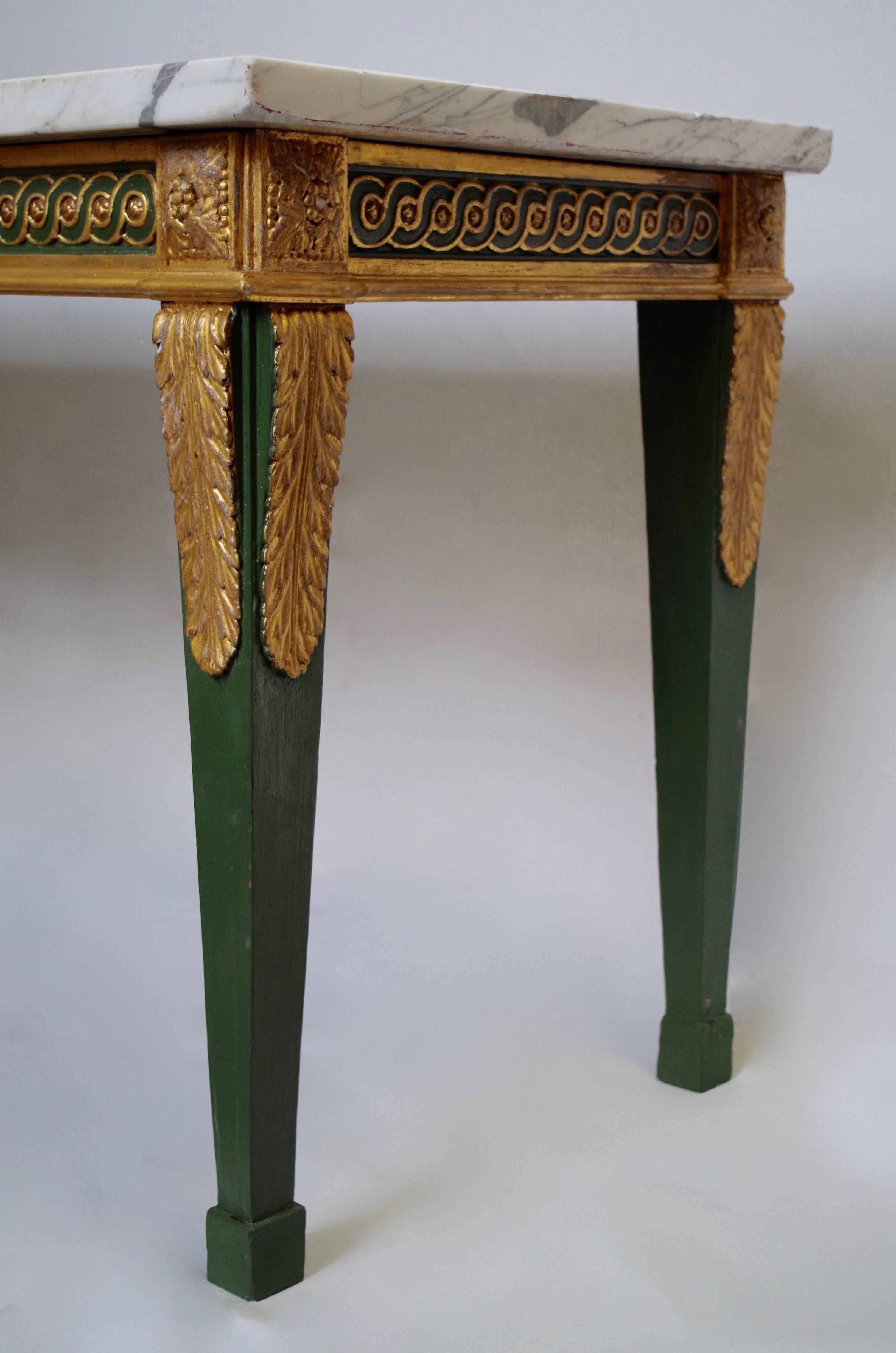 Gilt Louis XVI Style Console Table in Green Lacquered and Gilded Wood, 19th Century