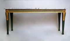 Louis XVI Style Console Table in Green Lacquered and Gilded Wood, 19th Century