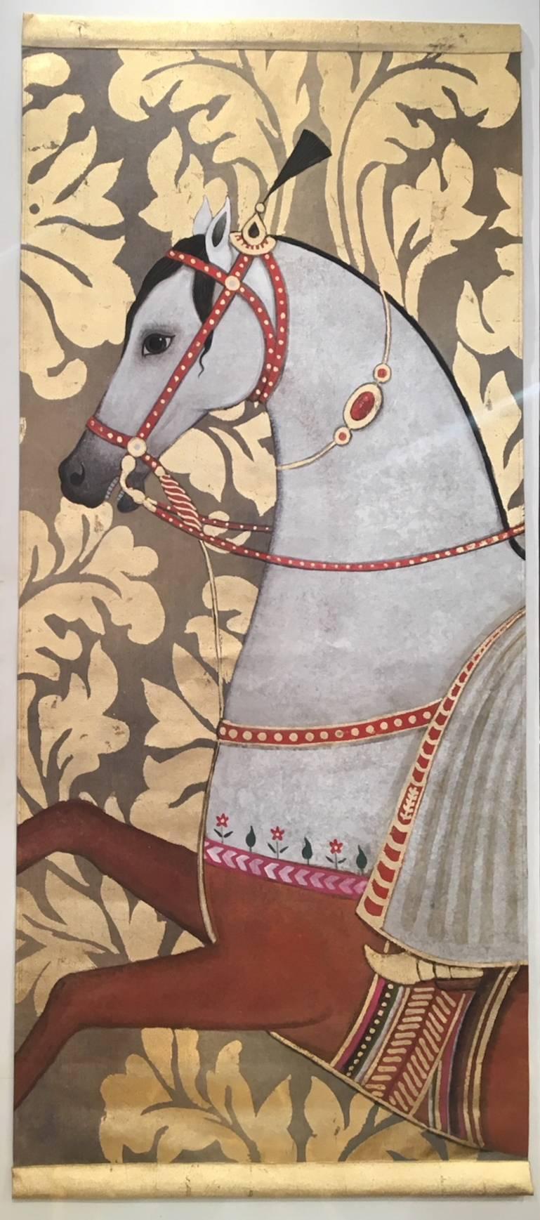 Moderne Paire de chevaux arabes peints sur lin