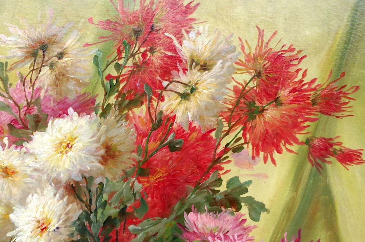 Other Oil on Canvas Bouquets of Flowers Signed Godchaux, circa 1900