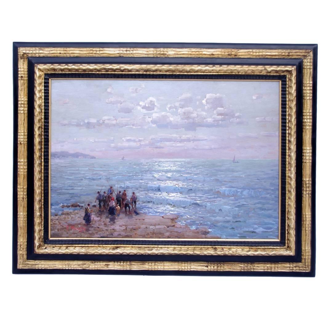 "Pescatori", Olio su tavola, firmato F.Morello in vendita