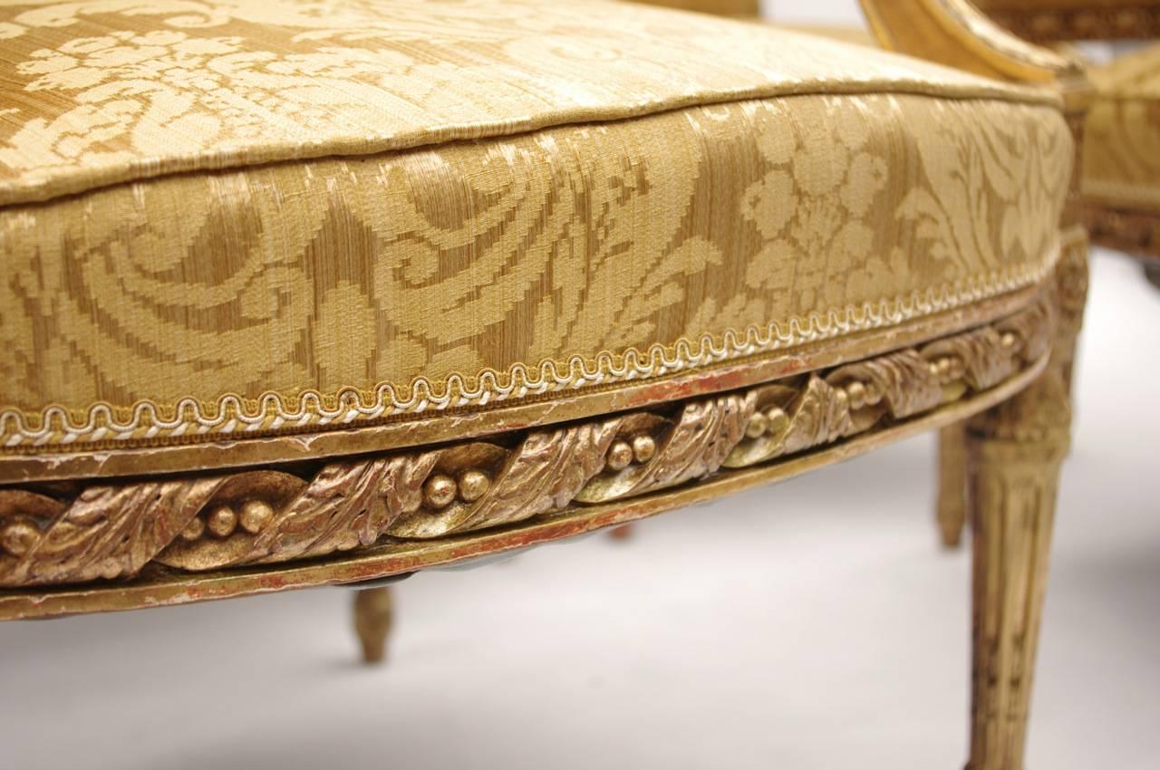 Set of Four Louis XVI Style Giltwood Armchairs, circa 1880 In Good Condition In Saint-Ouen, FR