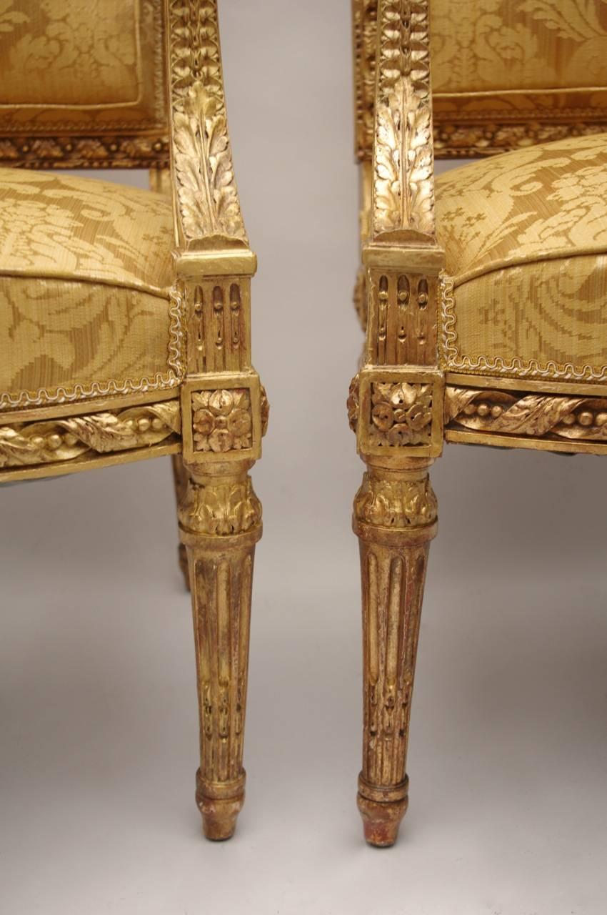 Set of Four Louis XVI Style Giltwood Armchairs, circa 1880 4