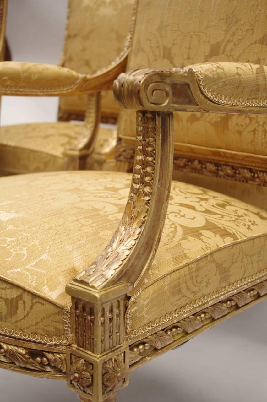 Set of Four Louis XVI Style Giltwood Armchairs, circa 1880 2