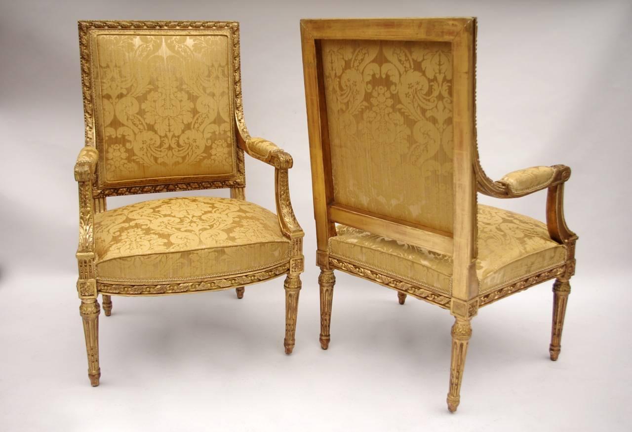 Set of Four Louis XVI Style Giltwood Armchairs, circa 1880 3