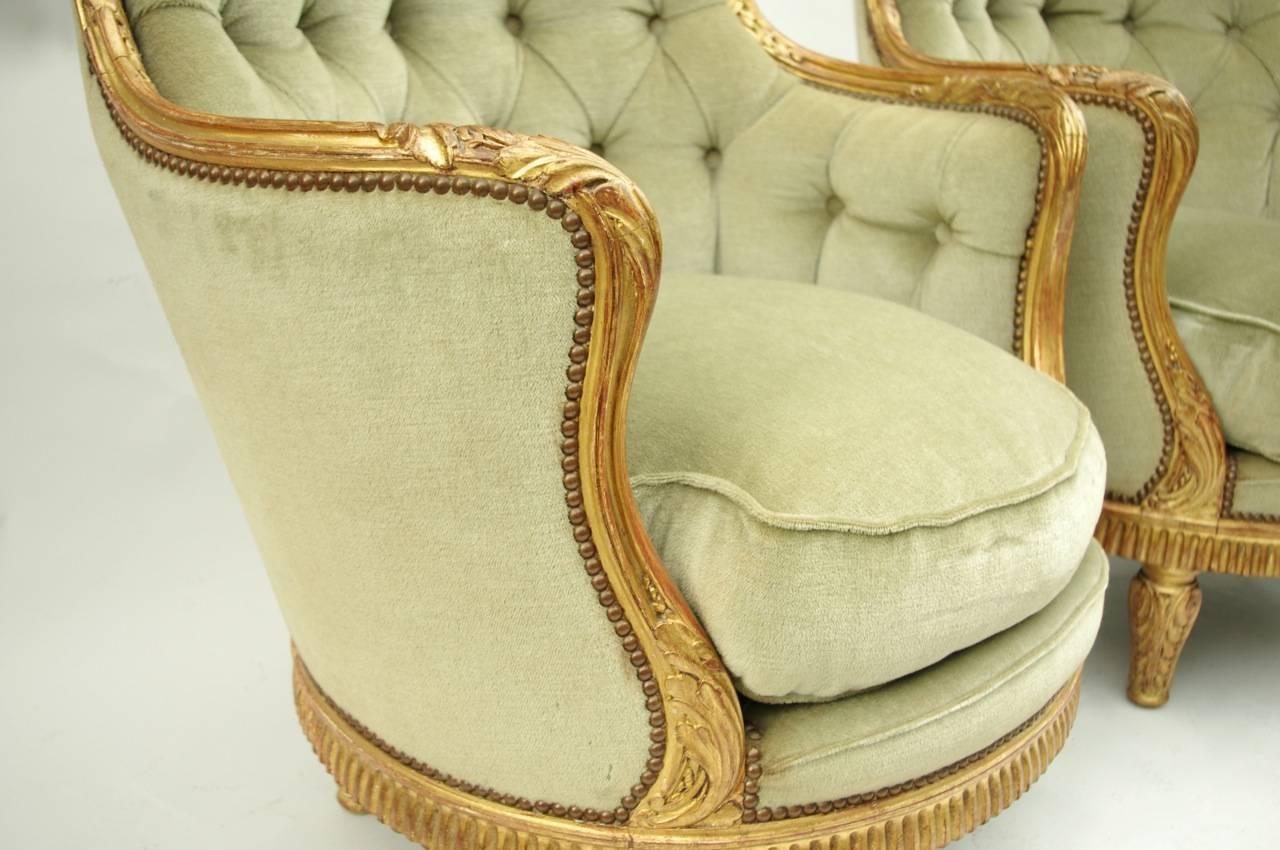 French Very Large Transition Style Bergeres, circa 1940