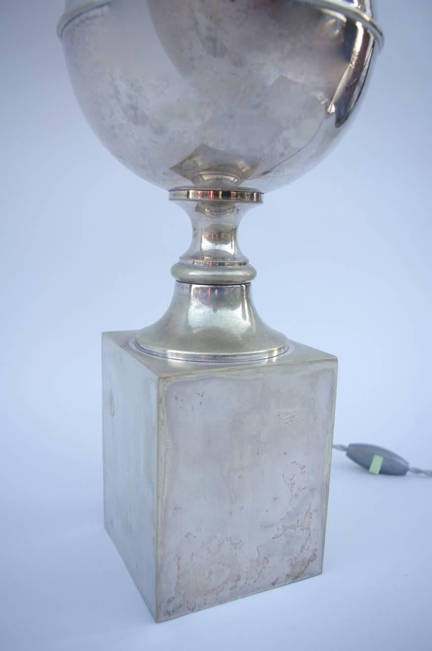 French Large galuchat and silvered brass lamp, circa 1960 For Sale