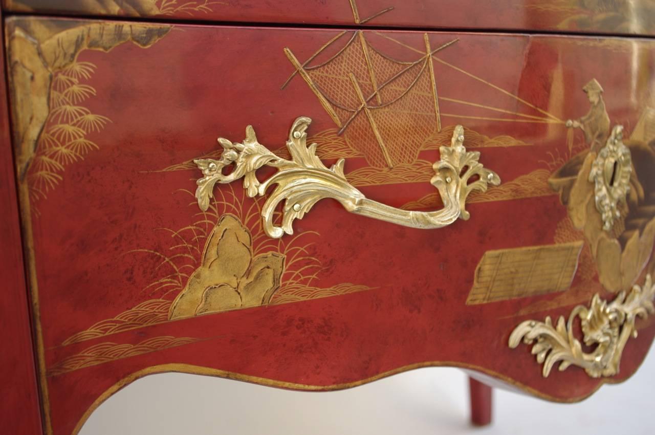 Gilt Sauteuse commode with Chinese decor, Louis XV style, circa 1950