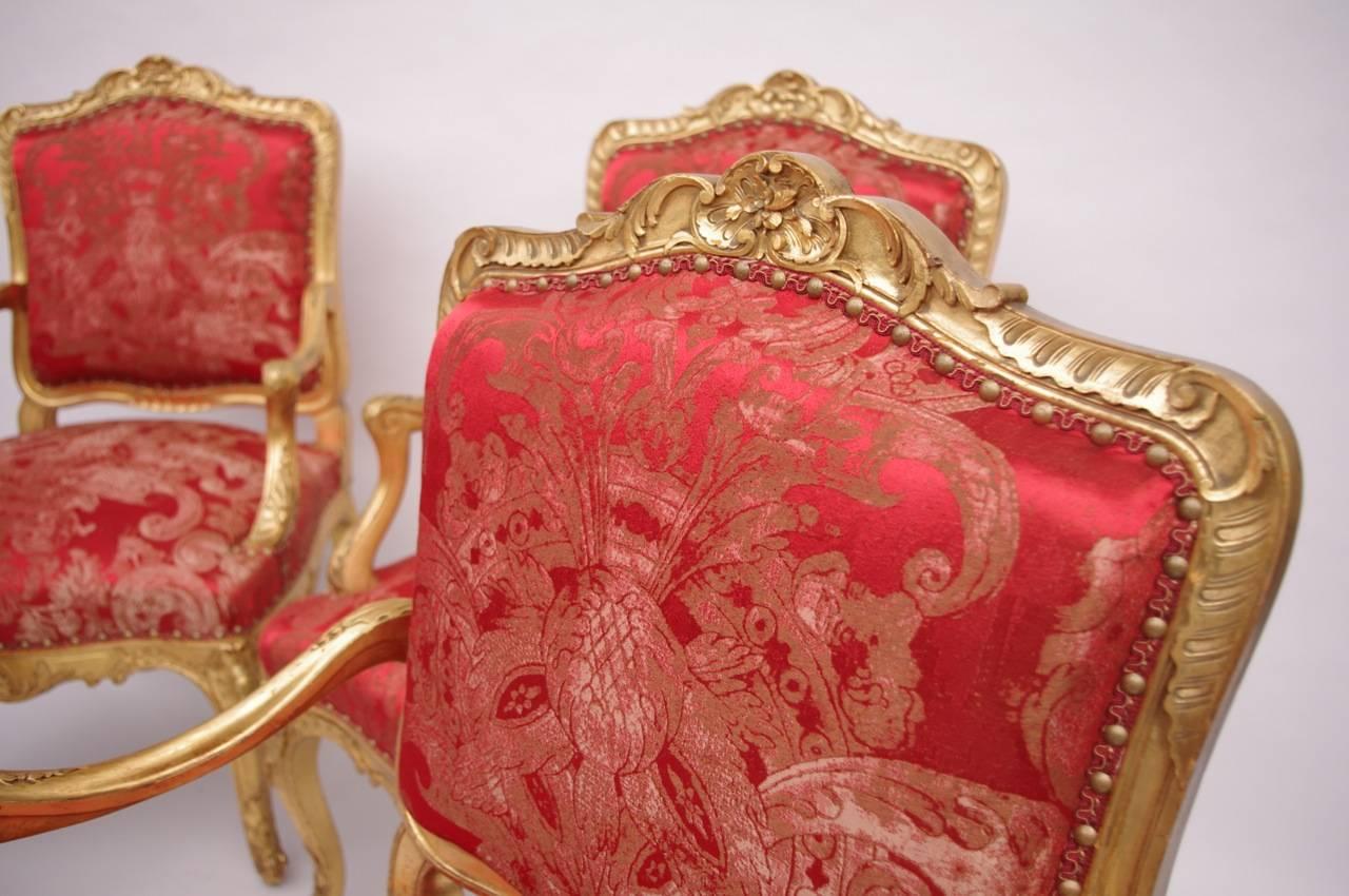 Rare Set of Louis XV Style Giltwood Seats 2