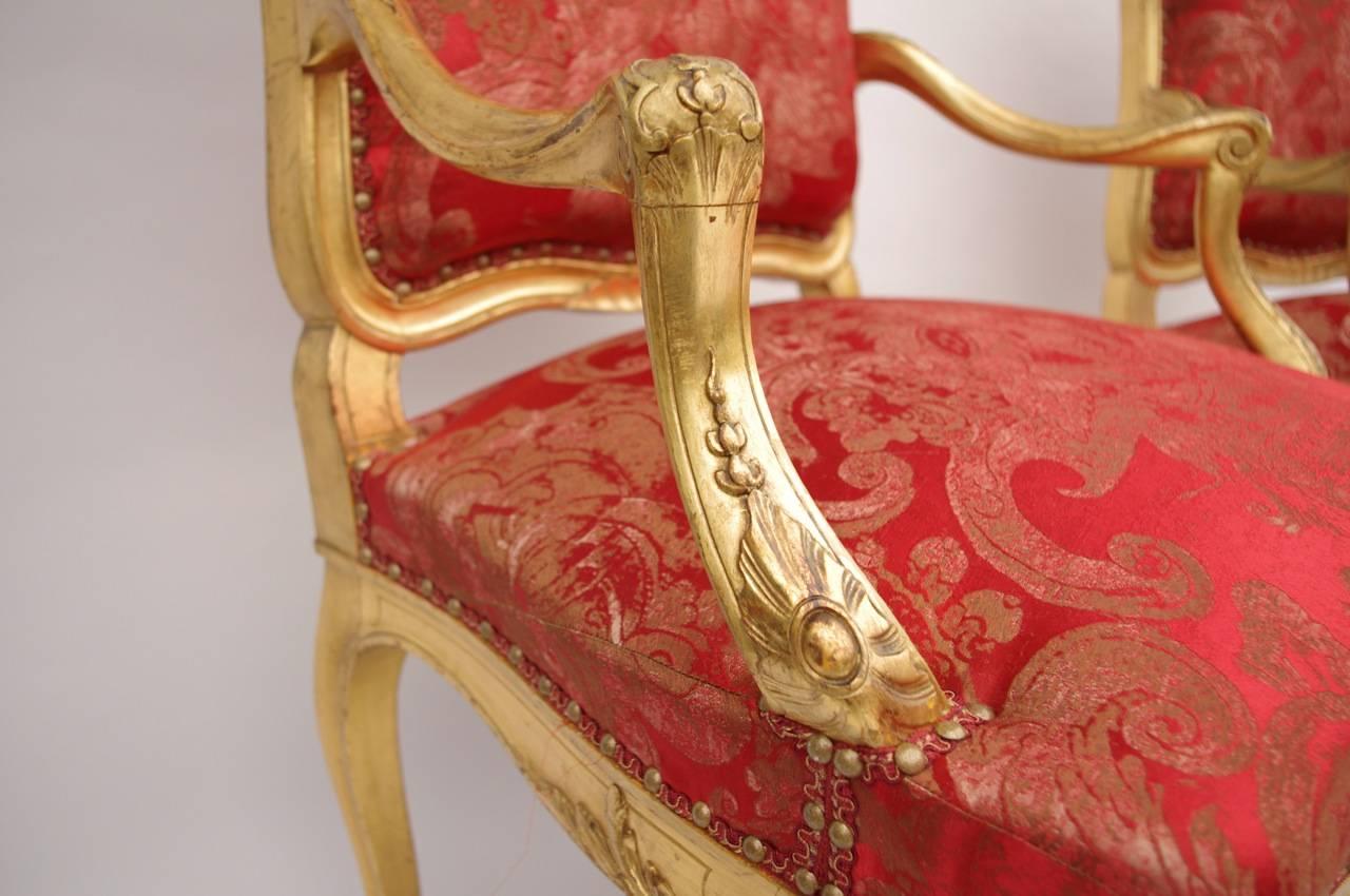 Rare Set of Louis XV Style Giltwood Seats 6