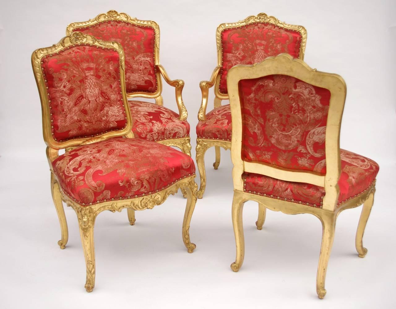 Rare Set of Louis XV Style Giltwood Seats 3