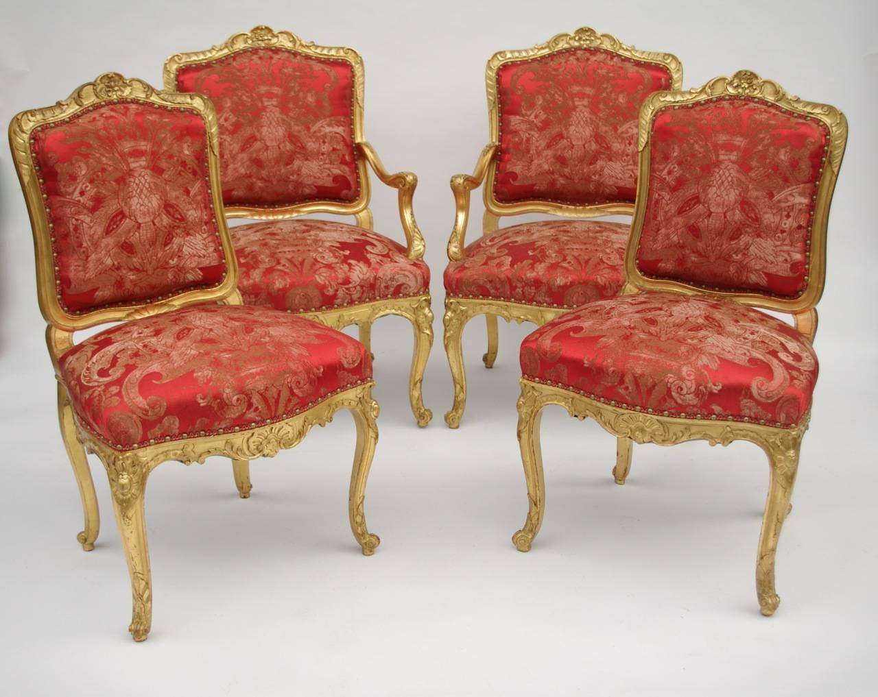 19th Century Rare Set of Louis XV Style Giltwood Seats