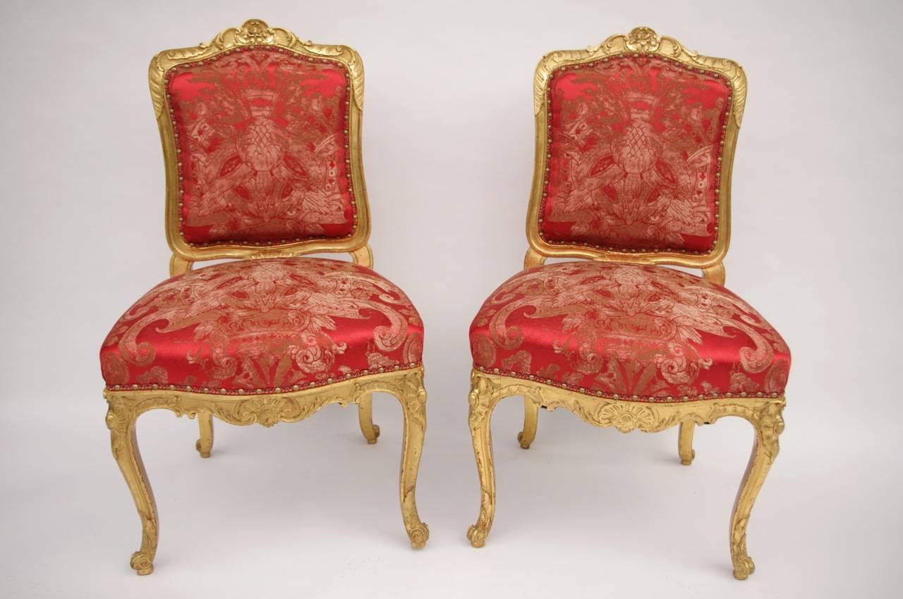 Rare Set of Louis XV Style Giltwood Seats 4