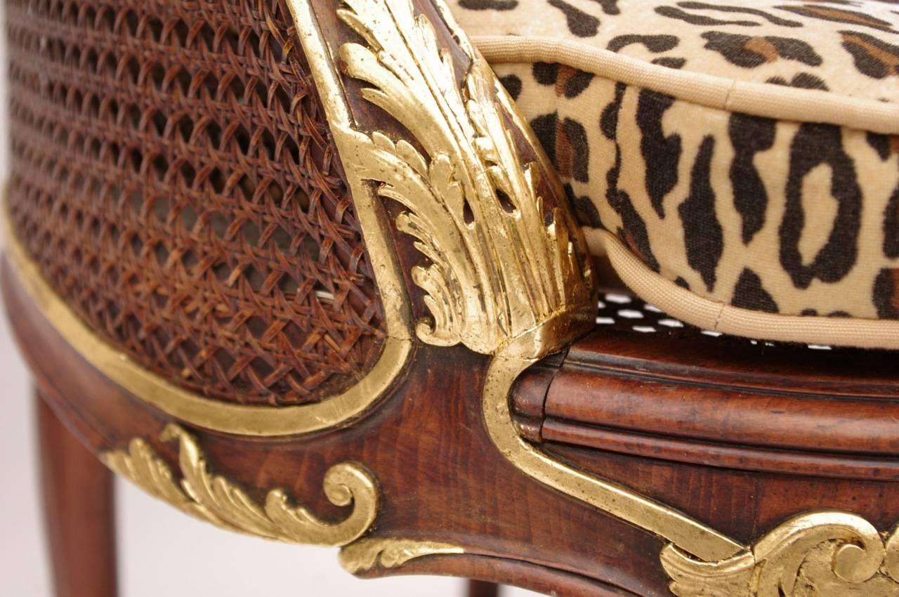 Pair of Louis XV Style Caned Armchairs, circa 1900, with Cheetah Print 2