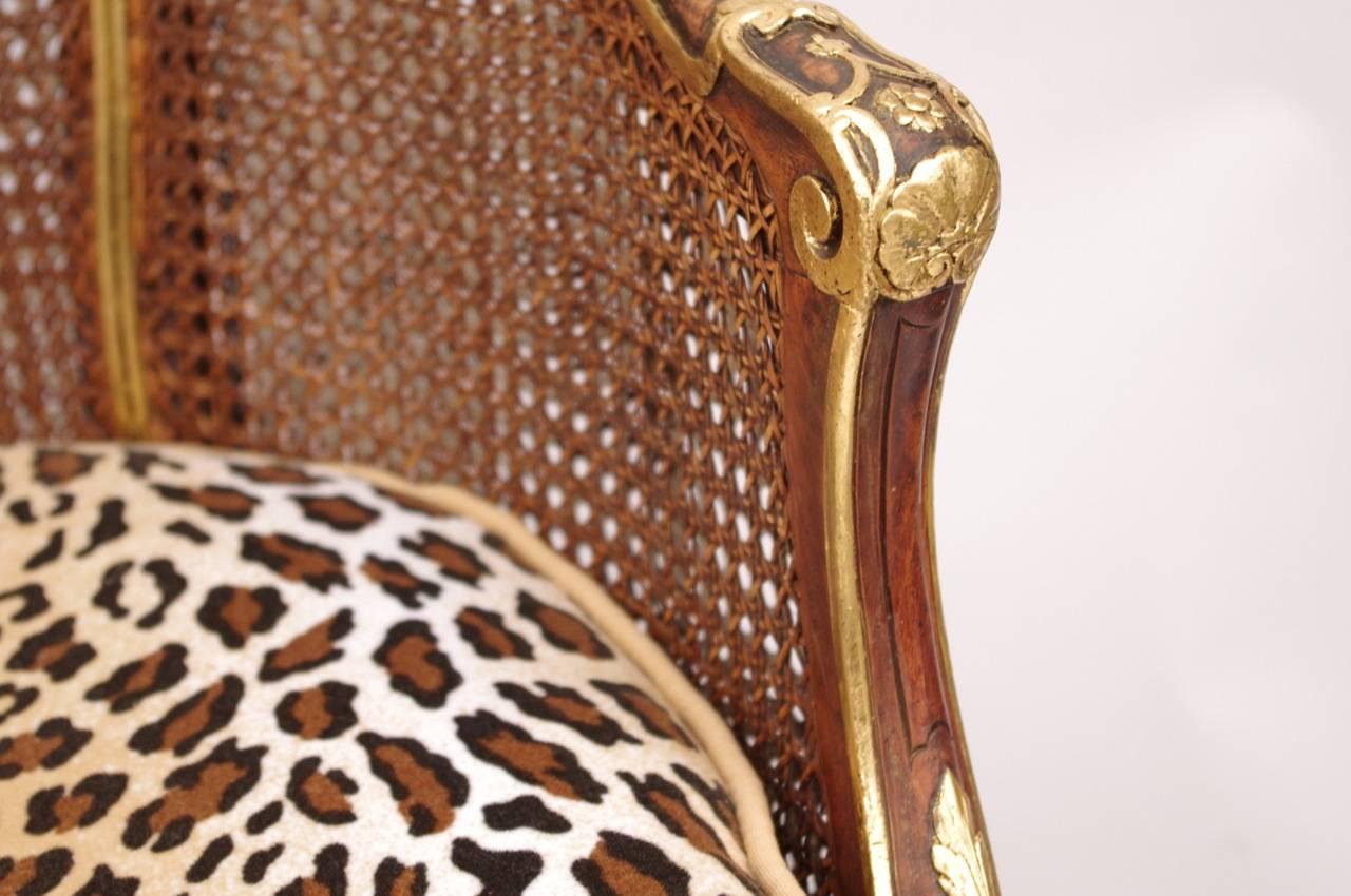 Pair of Louis XV Style Caned Armchairs, circa 1900, with Cheetah Print In Excellent Condition In Saint-Ouen, FR