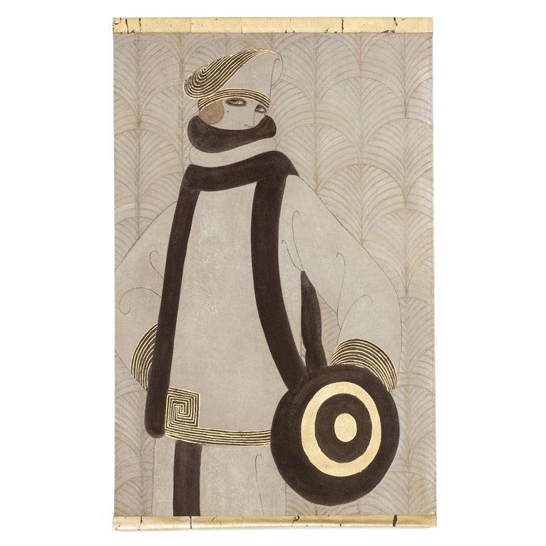 Lienzo pintado en estilo Art Déco. Obra contemporánea.